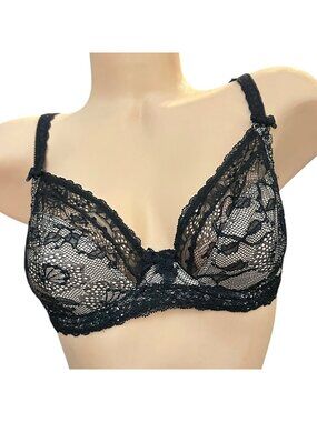 Fantasie Black Lace Sheer Bra 34D Adjustable Straps Made In England